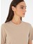 Bej Kadın Slim Fit Düz T-Shirt Sımo 2