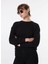 Siyah Kadın Bisiklet Crop Nakışlı Sweatshirt M4WL-SWT-1926 1