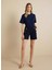 Lacivert Kadın Standart T-Shirt Bisiklet Yaka Oversize T-Shirt 4