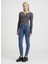 Tapered Fit Koyu Mavi Kadın Düz Denim Pantolon Mom Jean 1