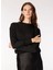 Siyah Kadın Bisiklet Yaka Basic Payetli Sweatshirt F4WL-SWT0130 3