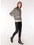 Siyah - Beyaz Kadın Geniş Oversize Çizgili Kazak F4WL-KZK0664 3