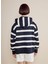 Lacivert Kadın Kapüşon Standart Çizgili Sweatshirt Kapüşonlu Çizgili Sweatshirt 5