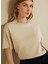 Bej Kadın Standart T-Shirt Bisiklet Yaka Oversize T-Shirt 2