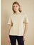 Bej Kadın Standart T-Shirt Bisiklet Yaka Oversize T-Shirt 4