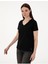 Siyah Regular Fit V Yaka Basic Tişört 3