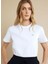 Beyaz Kadın Standart T-Shirt Bisiklet Yaka Arkası Fermuarlı T-Sh 3