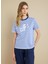 Beyaz Kadın Standart T-Shirt Bisiklet Yaka Bb Pul Nakışlı Çizgil 4
