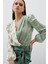 Çift Desenli Kruvaze Bodysuit Bluz - Çağla Yeşili 4