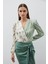 Çift Desenli Kruvaze Bodysuit Bluz - Çağla Yeşili 5