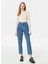 Yüksek Bel Boru Paça Mom Fit Indigo Kadın Denim Pantolon T00000018016629 1