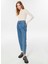 Yüksek Bel Boru Paça Mom Fit Indigo Kadın Denim Pantolon T00000018016629 3