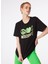 Yuvarlak Yaka Baskılı Siyah Kadın T-Shirt 241K1J0709 1