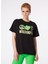Yuvarlak Yaka Baskılı Siyah Kadın T-Shirt 241K1J0709 3