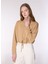 Bej Kadın Dik Crop Baskılı Sweatshirt M4WL-SWT-1006 1