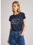 Lacivert Kadın Normal Baskılı T-Shirt PL505822 2