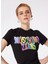 Yuvarlak Yaka Baskılı Siyah Kadın T-Shirt 241K1A0708 1