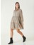 Bej Kadın Bisiklet Yaka Regular Fit Desenli Elbise 1092507 2