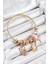 316L Çelik Pembe Zirkon Taşlı Baykuş Istiridye ve Anahtar Model Gold Renk Charm Bileklik 1