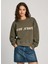 Haki Kadın Yuvarlak Standart Baskılı Sweatshirt PL581452 2