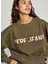 Haki Kadın Yuvarlak Standart Baskılı Sweatshirt PL581452 3