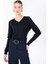 Lacivert Kadın V Slim Fit Düz Kazak E-Carde 3
