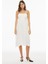Branny Regular Fit Midi Boy Askılı Kare Yaka Ekru Renk Elbise 1