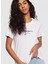 Beyaz Kadın Normal Düz T-Shirt PL505480 4