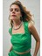 Kare Yaka Deri Crop Bluz - Yeşil 1