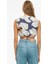 Alyas Regular Fit Çiçek Desenli Crop Boy Kruvaze Beyaz Indigo Renk Kadın Bluz 4