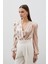 Çift Desenli Kruvaze Bodysuit Bluz - Vizon 1