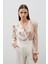 Çift Desenli Kruvaze Bodysuit Bluz - Vizon 2
