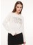 Beyaz Kadın Bisiklet Yaka Baskılı Sweatshirt A0908 1