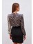 Kruvaze Desenli Bodysuit - Bej-Siyah 6