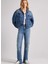 Çizgili Koyu Mavi Kadın Denim Pantolon PL2046862 1