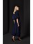 Drape Detaylı Yırtmaçlı Midi Boy Saten Elbise 2