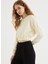 Ekru Bisiklet Yaka Pamuklu Regular Fit Kadın Crop Sweatshirt Enjoy Elastıcated Hem 1