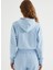 Mavi Kapüşonlu Pamuklu Regular Fit Kadın Sweatshirt Enjoy Cropped Hoodıe 4