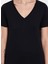 Siyah Basic V Yaka Viskon Regular Fit Kadın T-Shirt Essentıals Deep V-Neck 3
