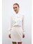 Yakası Bağlamalı Düz Gömlek - Ekru 4