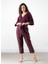 Belted Keten Pantolon Bordo 2
