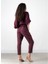 Belted Keten Pantolon Bordo 3