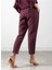 Belted Keten Pantolon Bordo 6