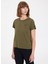 Haki Baskılı Bisiklet Yaka Pamuklu Regular Fit Kadın T-Shirt Wınter Deer 1