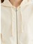Ekru Kapüşonlu Pamuklu Fermuarlı Regular Fit Kadın Crop Sweatshirt Enjoy Cropped Zıp Hoodıe 3
