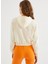 Ekru Kapüşonlu Pamuklu Fermuarlı Regular Fit Kadın Crop Sweatshirt Enjoy Cropped Zıp Hoodıe 4