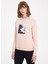 Pembe Baskılı Bisiklet Yaka Pamuklu Regular Fit Kadın Sweatshirt Wave 1