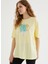 Sarı Baskılı Bisiklet Yaka Pamuklu Oversize Fit Kadın T-Shirt Watercolour Leaf 1