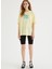 Sarı Baskılı Bisiklet Yaka Pamuklu Oversize Fit Kadın T-Shirt Watercolour Leaf 2