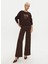 Koyu Kahve Kadın Yuvarlak Standart Baskılı Sweatshirt 100534-A24F/L72 1